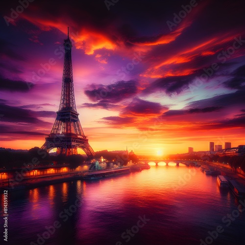 The Eiffel Tower at sunset in Paris, France. Beautiful landscape.