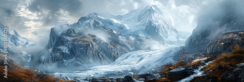 Mountain landscape in natural light, melting glaciers realistic nature and landscape