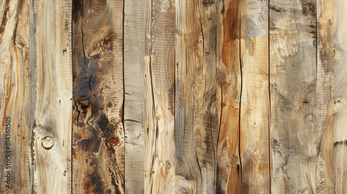 Rustic hickory wood texture with pronounced grain patterns, adding a strong natural element.