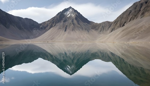 A mountain reflected in the mirrored surface of a