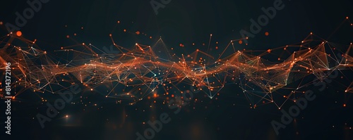 A broad horizontal design showcasing neon orange and soft gold plexus connections stretching across a dark canvas