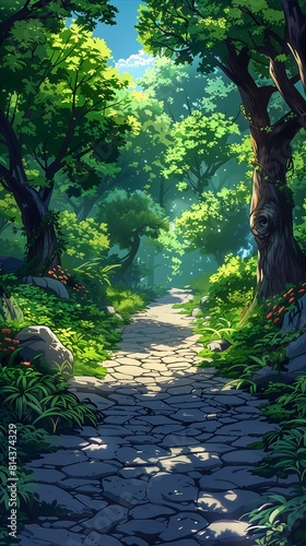 path middle forest trees nature vox machine driveway city connected via vines plants lanterns streaming sweet acacia pixel garden