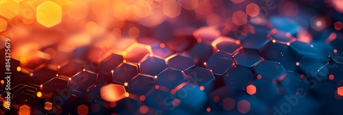 a blurry image of a bunch of hexagonal objects in blue and orange colors