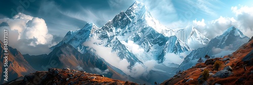 Mountain peak Everest, Highest mountain in the world, National Park, Nepal realistic nature and landscape