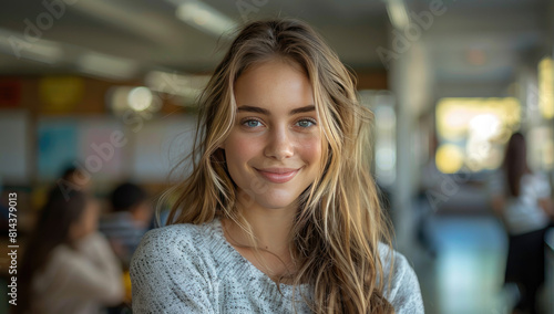 A girl attend university classes. Created with Ai