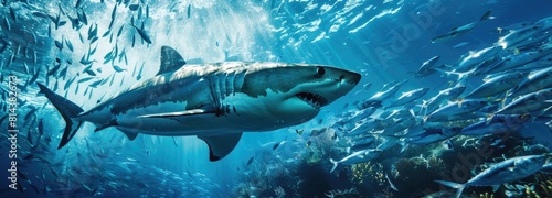 Le requin en train de chasser dans un banc de sardine en plein oc?(C)an