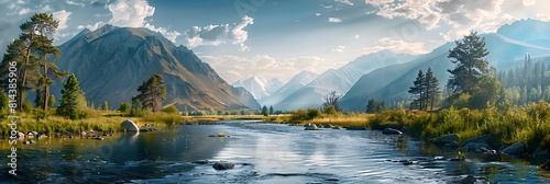 Mountain river in the Altai in summer realistic nature and landscape