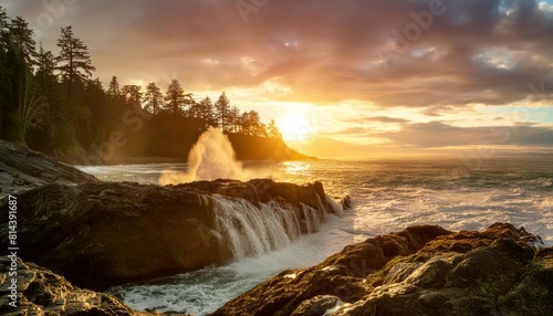 Sandcut Beach Falls ion the west coast of Vancouver Island near Sooke, BC