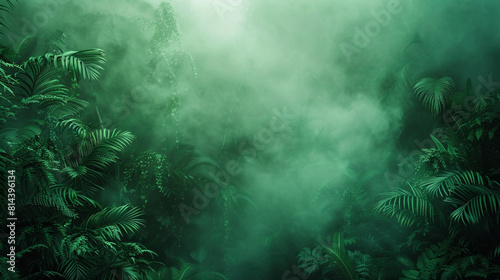 Jungle mist, lush green fading into a mysterious smoky haze