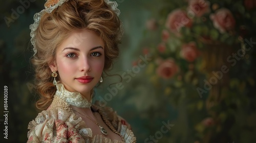 A portrait of A young woman dressed in the lavish fashion of the French royal family