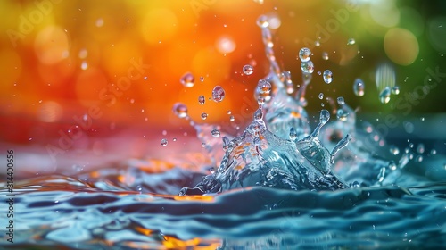 Dynamic water photography capturing AI creative transformation, featuring vibrant colors like red, light green, orange, and blue