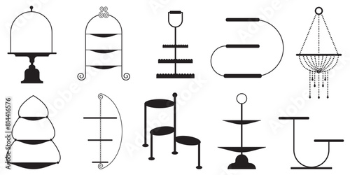 collection of cake platter. Set of cake stands silhouette, icon. Empty trays for fruit and desserts. Vector