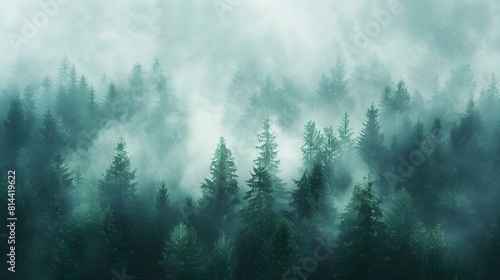 Subdued Forest Morning Mist for Calming Wellness Focused Health Products Backdrop for Product Presentation Concept