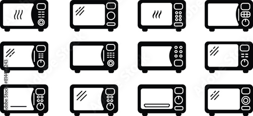 Set of Home Kitchen appliance icons in trendy Fill Styles. Microwave oven icons. Simple microwave oven icons collection for templates, web designs and infographics isolated on transparent background.