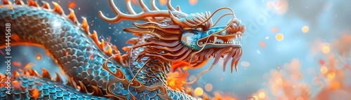 Thrilling Chinese Dragon Themed Amusement Park Ride with Spiraling Fiery Aquatic Body
