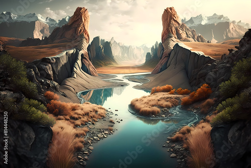 A River Flowing Through A Valley Surrounded By Mountains