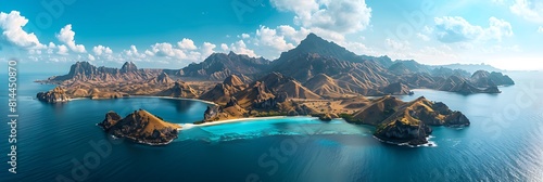 Landscape view from the top of Padar island in Komodo islands, Flores, Indonesia realistic nature and landscape