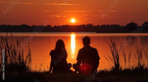 Serene Sunset Moment with Lovers Amidst Nature's Beauty