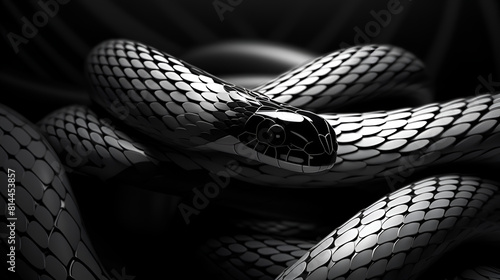 Close-up of a viper in black on black background 
