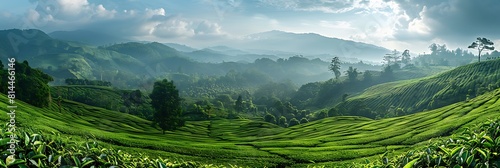 landscape view of tea fields at local farm realistic nature and landscape