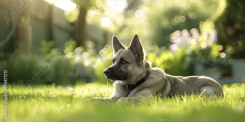 A dog frolicking in the yard. Concept Pets, Outdoor Activities, Dog Lovers, Backyard Fun