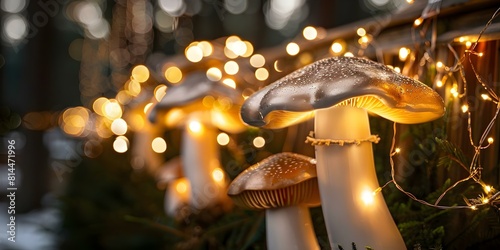 Create a whimsical mushroom-themed ambiance through lighting experimentation. Concept Mushroom Lighting, Whimsical Ambiance, Experimental Techniques