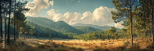 Landscape with pine trees nearCuenca in Castille La Mancha, Spain realistic nature and landscape