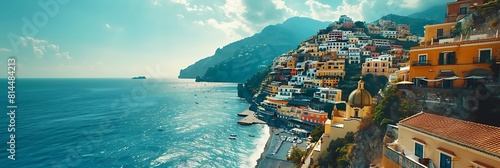 Landscape with Positano town at famous amalfi coast, Italy realistic nature and landscape