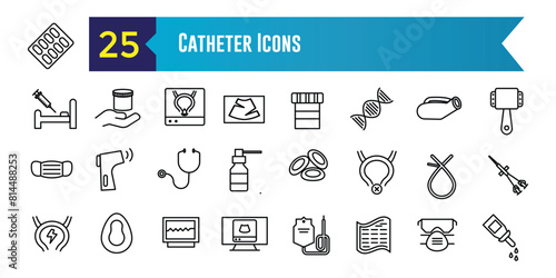 Catheter icons set. Outline set of catheter vector icons for ui design. Outline icon collection. Editable stroke.