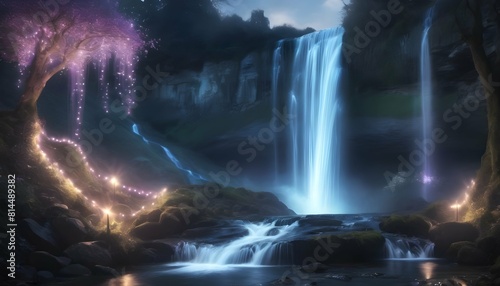 A magical waterfall enchanted by faerie lights upscaled_3