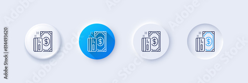 Money line icon. Neumorphic, Blue gradient, 3d pin buttons. Payment methods sign. Credit card symbol. Line icons. Neumorphic buttons with outline signs. Vector