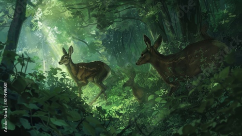 Woodland creatures darting through shadowy underbrush elusive forms wallpaper