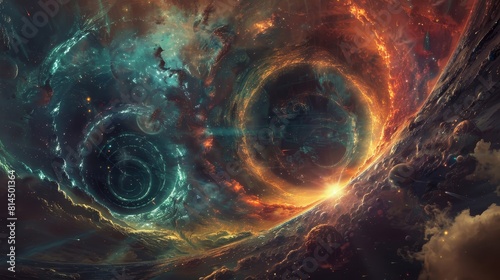 Celestial portals opening in fabric of reality beckoning travelers wallpaper