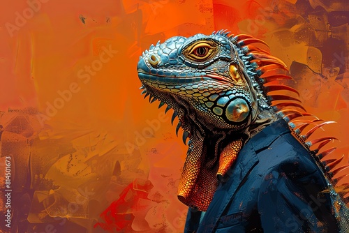 Sleek Cyberpunk Iguana: Vivid Digital Painting of Fantasy Dapper Lizard