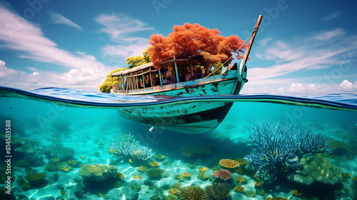 the boats glide through colorful clear water. Generative AI