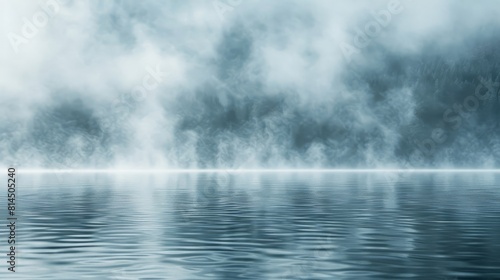 Tranquil lake with wispy fog tendrils wallpaper
