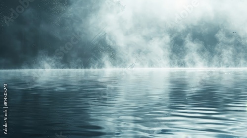 Wispy fog tendrils drift on tranquil lake wallpaper