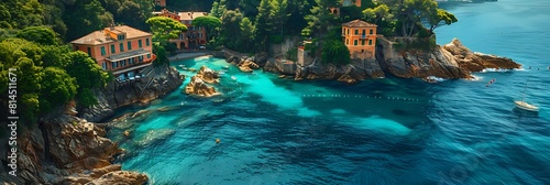 landscapes on the sea along the coast of Portofino in Genoa in Italy realistic nature and landscape