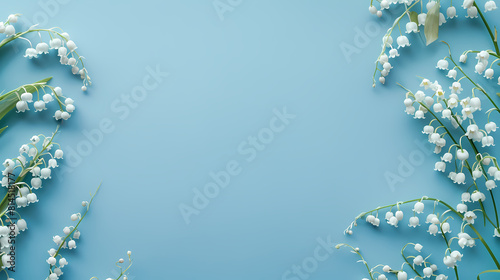 Lily of the Valley flowers on blue background