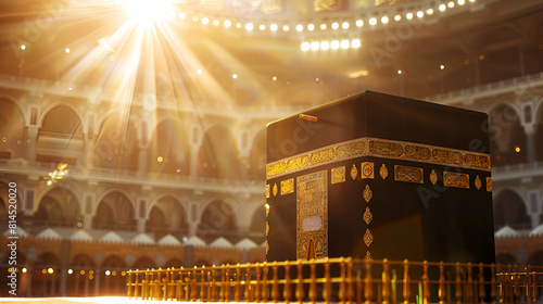 Beautiful kaaba hajj piglrimage in mecca umra eid al adha with sunlight background 
