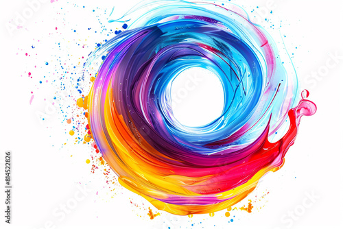 Abstract circle liquid motion flow explosion Curved wave colorful pattern with paint drops on black background 