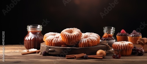 French confectionery displayed on a wooden board with a cannele taking center stage The copy space image showcases the delectable treats
