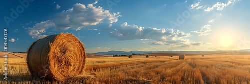 Large hay bales put in a large hay stack in north east Washington state in the Palouse region realistic nature and landscape