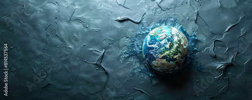 A surreal top view of the Earth appears to be melting into a minimalist color background, symbolizing the concept of global boiling. The image features ample copy space, emphasizing the dramatic
