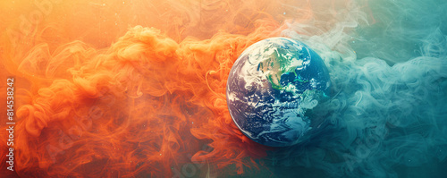 A visually compelling stock photo presents a top view of the Earth melting into a minimalist, vibrant background. This surreal representation of global boiling is designed with ample copy space,