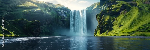 large, powerful and beautiful waterfalls of iceland realistic nature and landscape