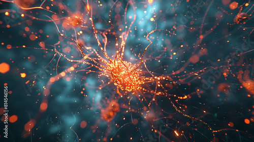 Microscopic view of neuron connections firing in a brain simulation