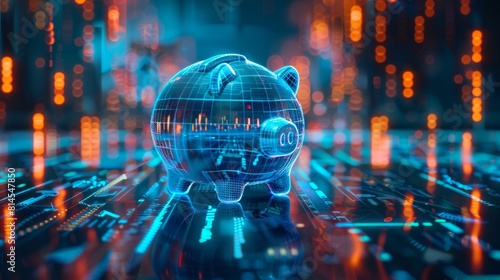The blue piggy bank symbolizes protection for planet Earth, sustainable investment, renewable economy, environmental budget, and responsible global business ethics