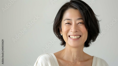 部屋で微笑む中年女性 美容イメージ AI