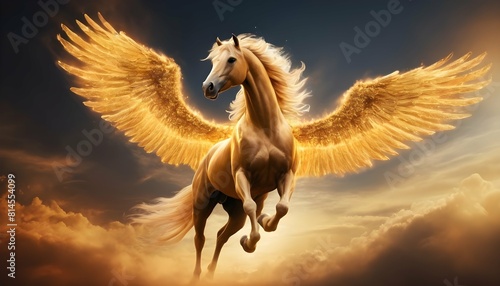 Create an image of a golden horse with wings of fi upscaled_3